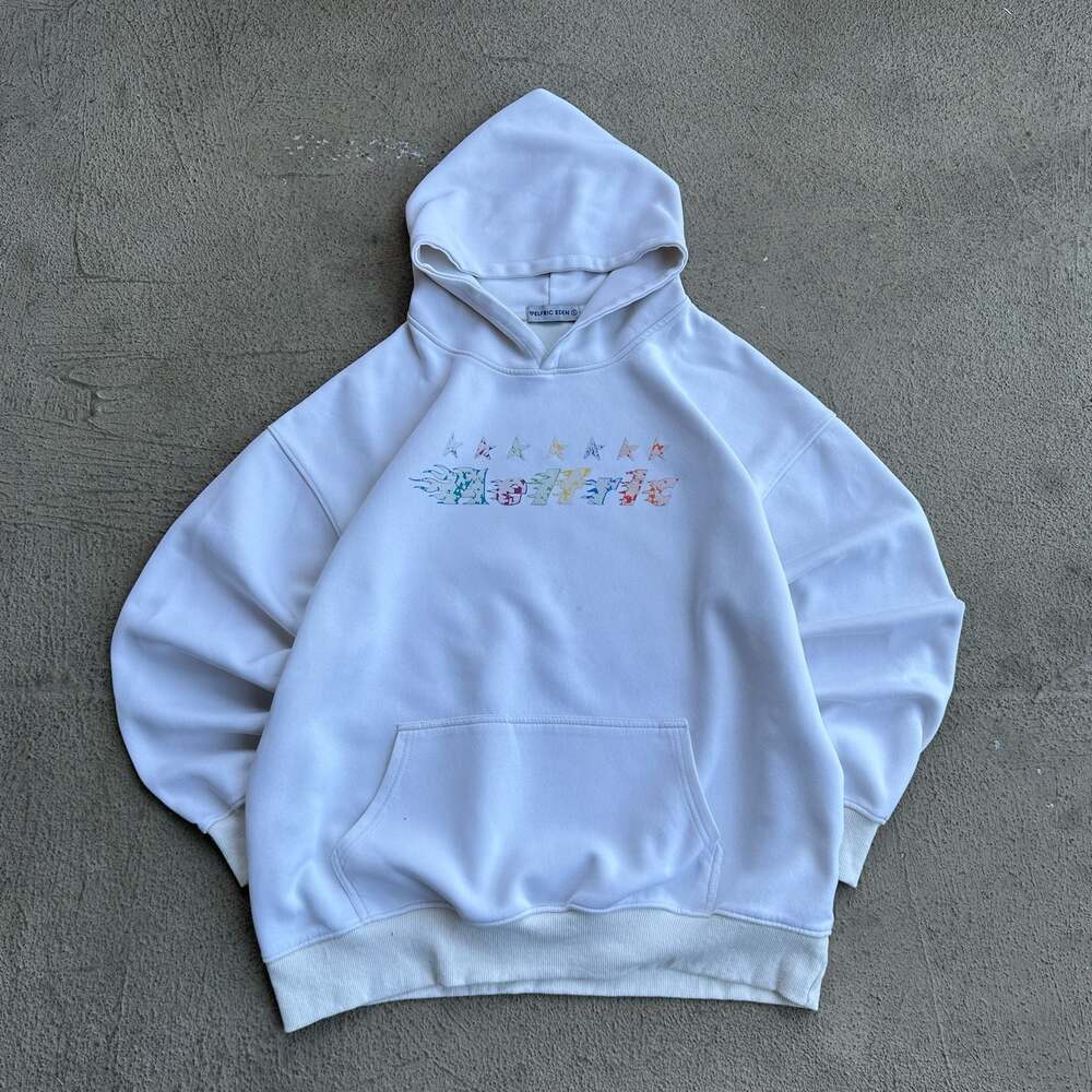 Aelfric Eden White Multi-Color Star Print Oversized Hoodie